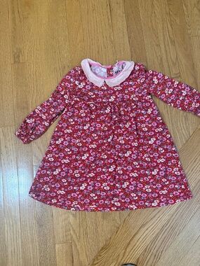 Mini Boden Red Floral Long-Sleeve Dress with Pink Collar
